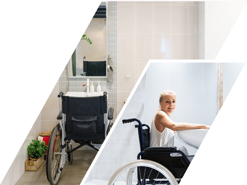 personne pmr dans salle de bain avec travaux pmr
